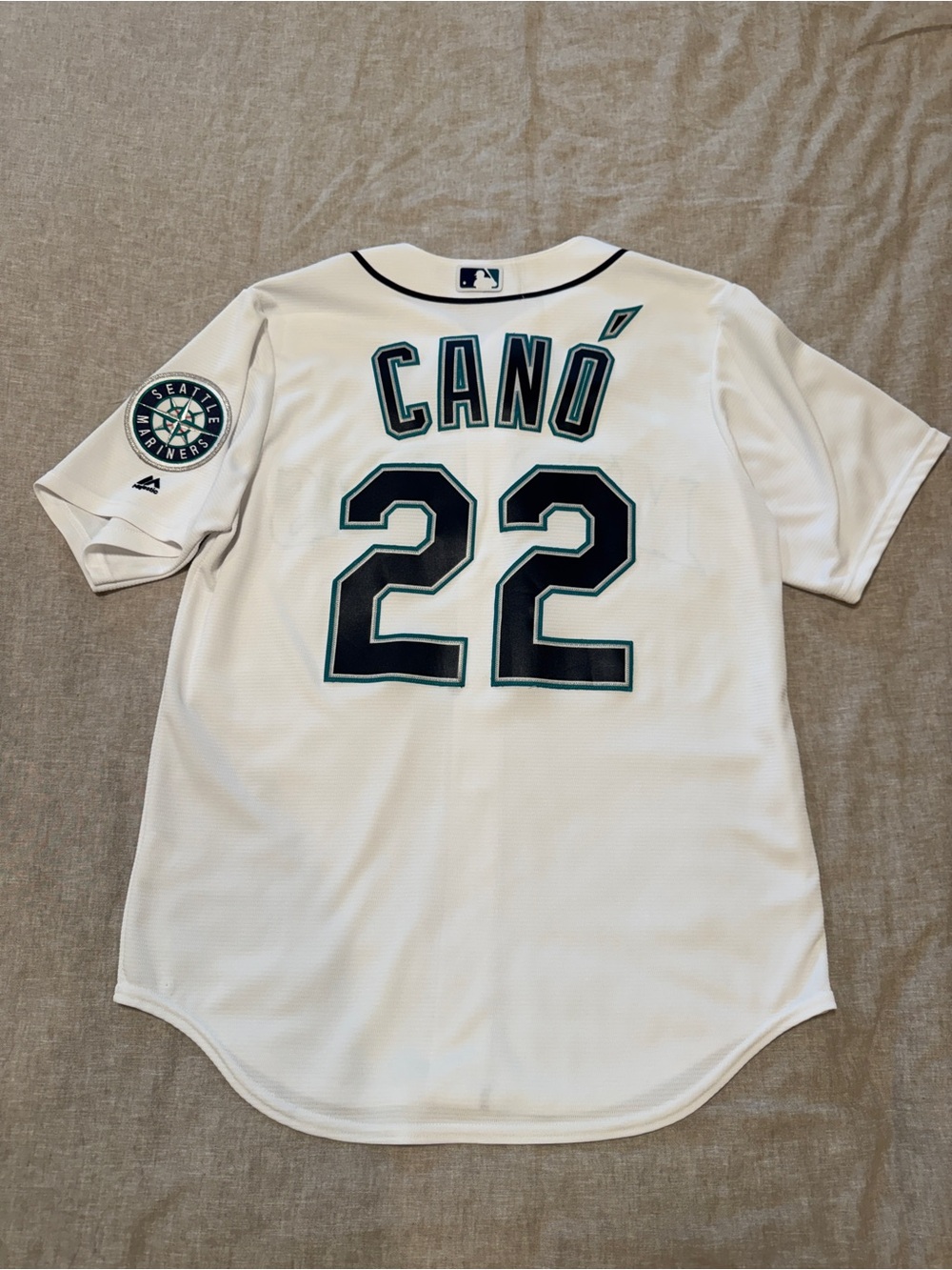 Majestic Seattle Mariners Patch Jersey in White and Teal